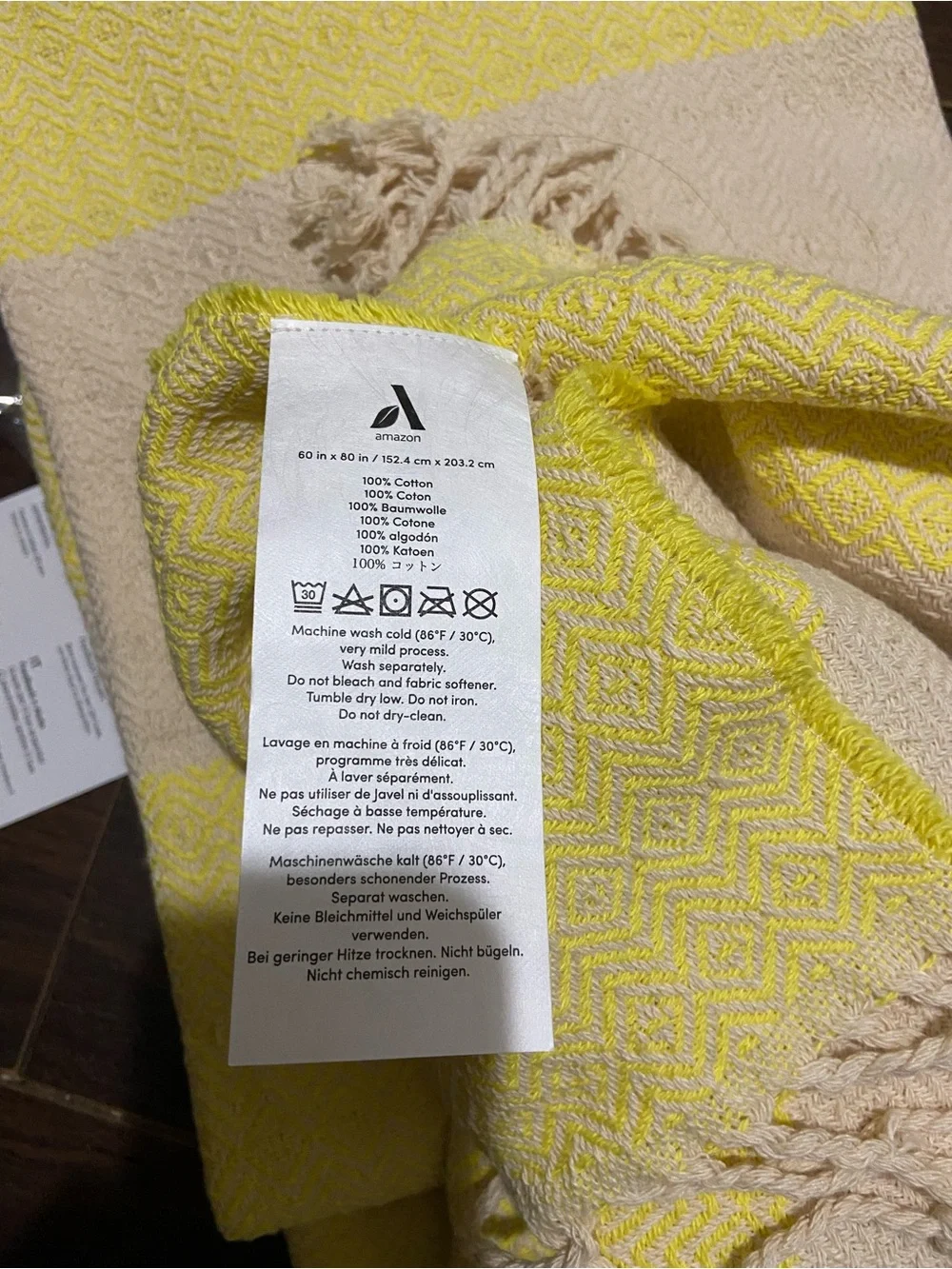 Yellow & Cream Cotton Woven With Tassels  Blanket 60 X 80”